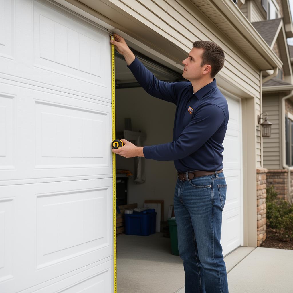 Westlake Garage Doors technician measuring for new garage door installation